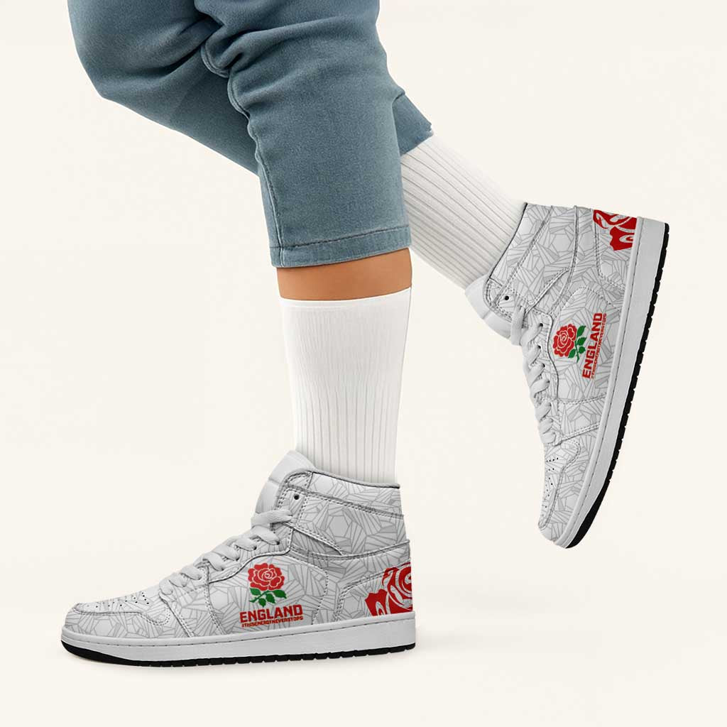 Women Rugby England High Sneakers AJ1 Red Roses Energy Never Stops - Wonder Print Shop