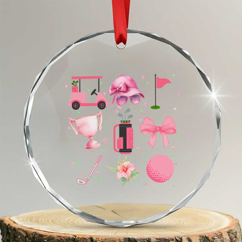 Womens Golf Lover Crystal Glass Ornament Cute Pink Bow Golf Sports Gift - Wonder Print Shop
