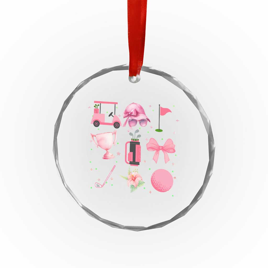 Womens Golf Lover Crystal Glass Ornament Cute Pink Bow Golf Sports Gift - Wonder Print Shop