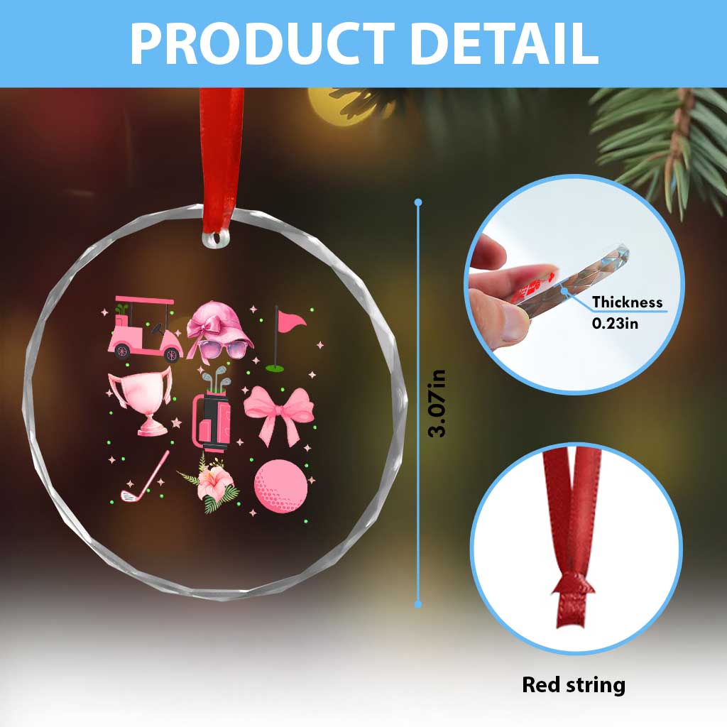 Womens Golf Lover Crystal Glass Ornament Cute Pink Bow Golf Sports Gift - Wonder Print Shop