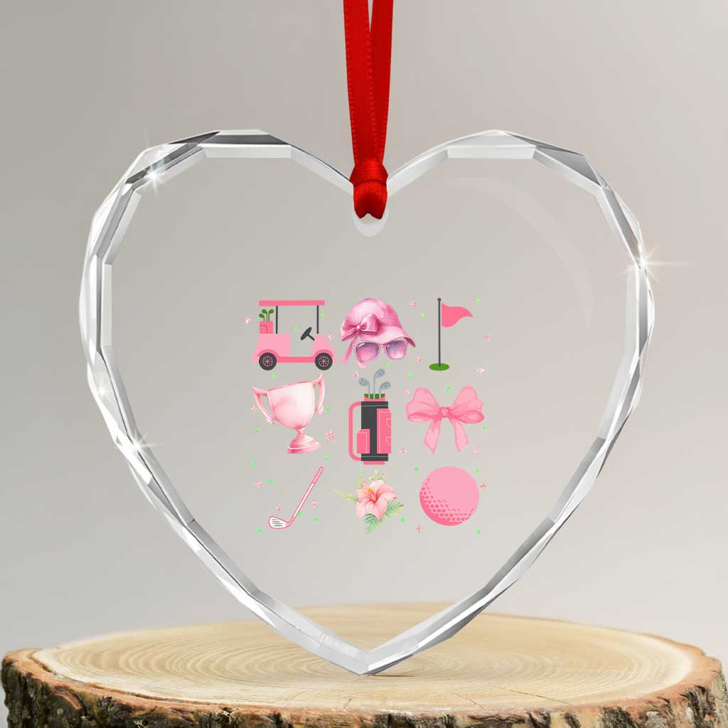Womens Golf Lover Heart Crystal Glass Ornament Cute Pink Bow Golf Sports Gift - Wonder Print Shop