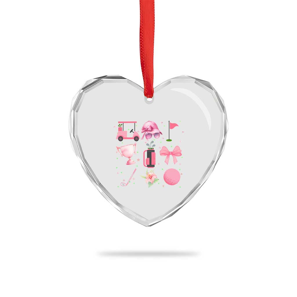 Womens Golf Lover Heart Crystal Glass Ornament Cute Pink Bow Golf Sports Gift - Wonder Print Shop