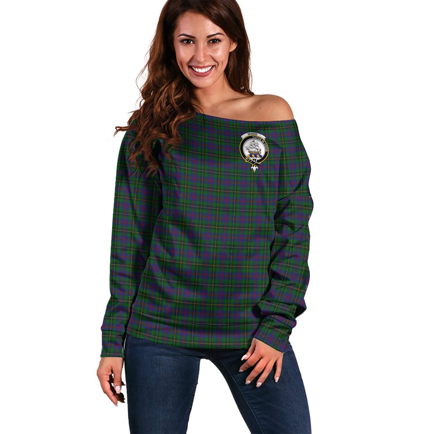 wood-clan-tartan-off-shoulder-sweater-family-crest-sweater-for-women