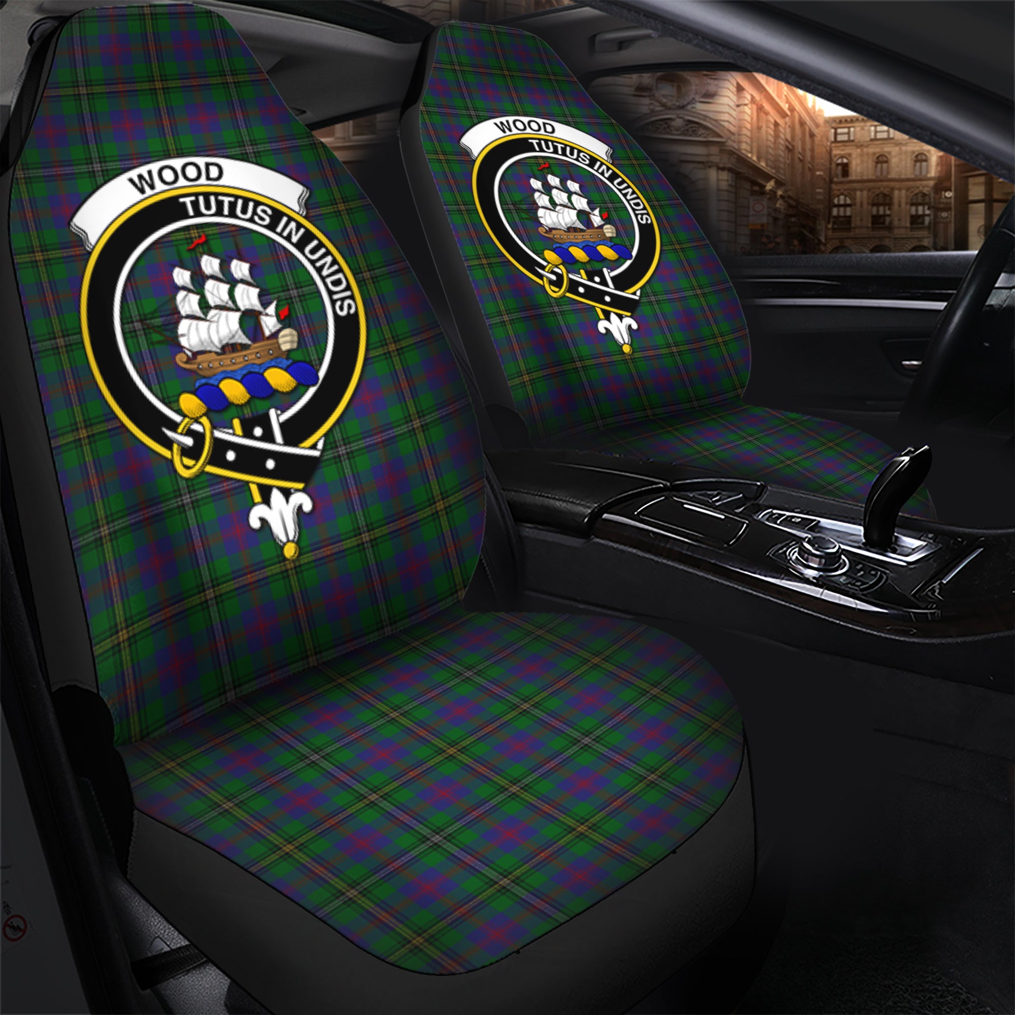 Wood Clan Tartan Car Seat Cover, Family Crest Tartan Seat Cover TS23
