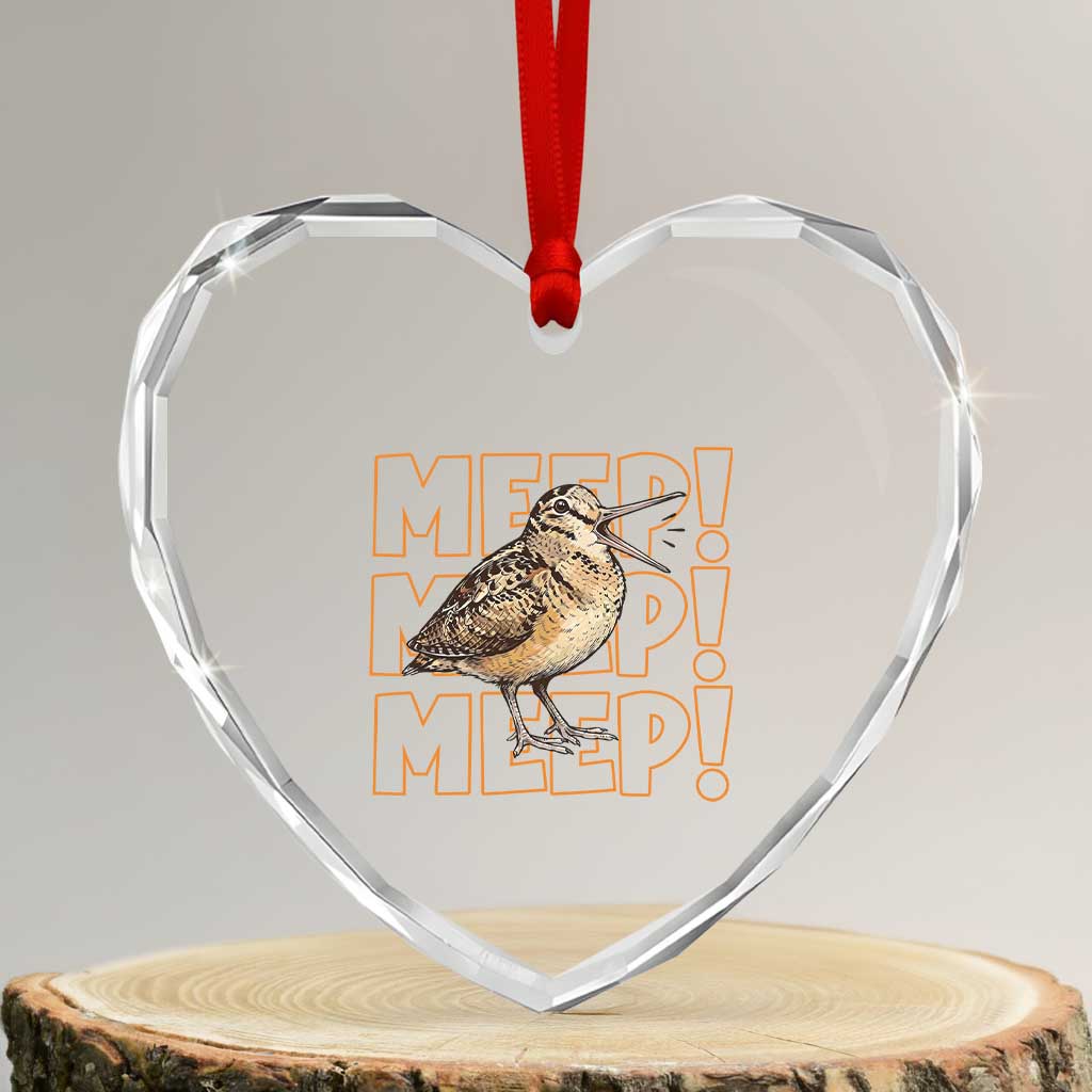 Woodcock Meep Heart Crystal Glass Ornament Funny Nature Lover