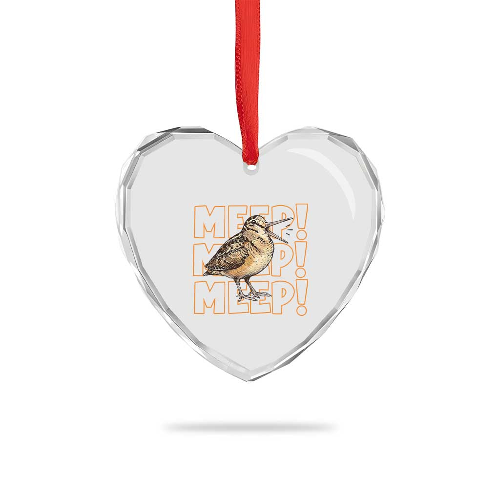 Woodcock Meep Heart Crystal Glass Ornament Funny Nature Lover