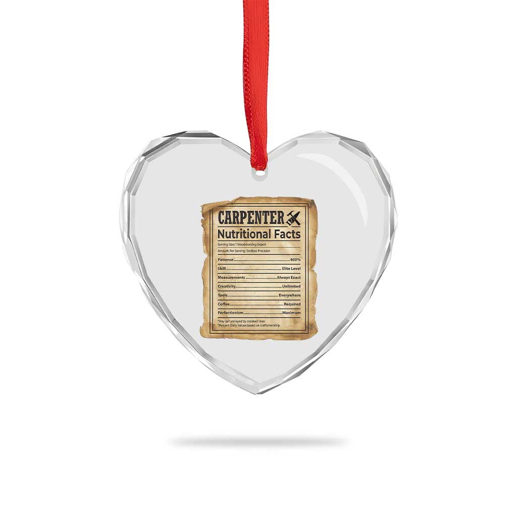 Woodworker Nutrition Label Heart Crystal Glass Ornament Carpenter Nutritional Facts Graphic