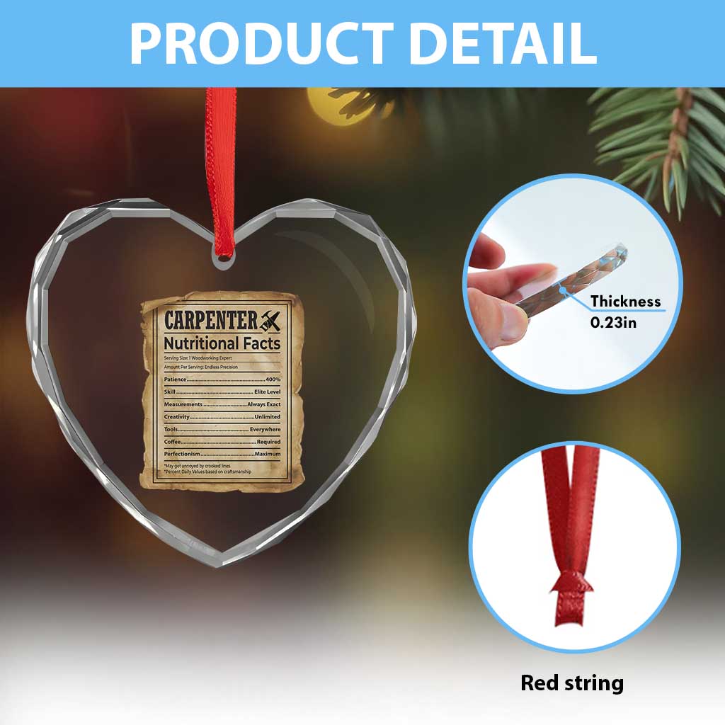 Woodworker Nutrition Label Heart Crystal Glass Ornament Carpenter Nutritional Facts Graphic