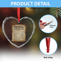 Woodworker Nutrition Label Heart Crystal Glass Ornament Carpenter Nutritional Facts Graphic