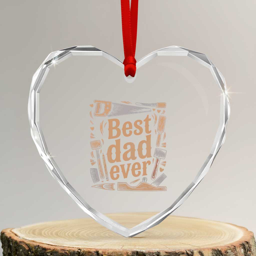 Woodworking Fathers Day Gift Heart Crystal Glass Ornament Best Dad Ever