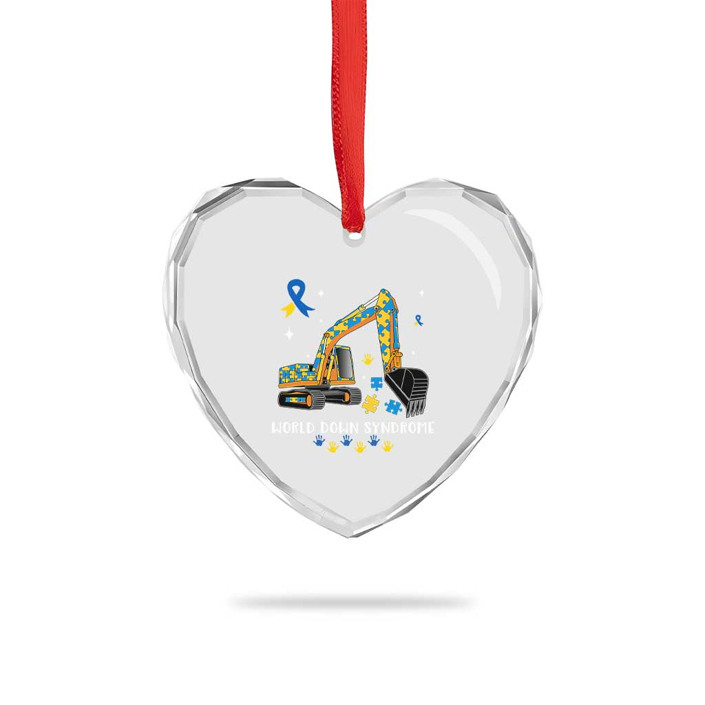 World Down Syndrome Awareness Day Bulldozer Heart Crystal Glass Ornament - Wonder Print Shop