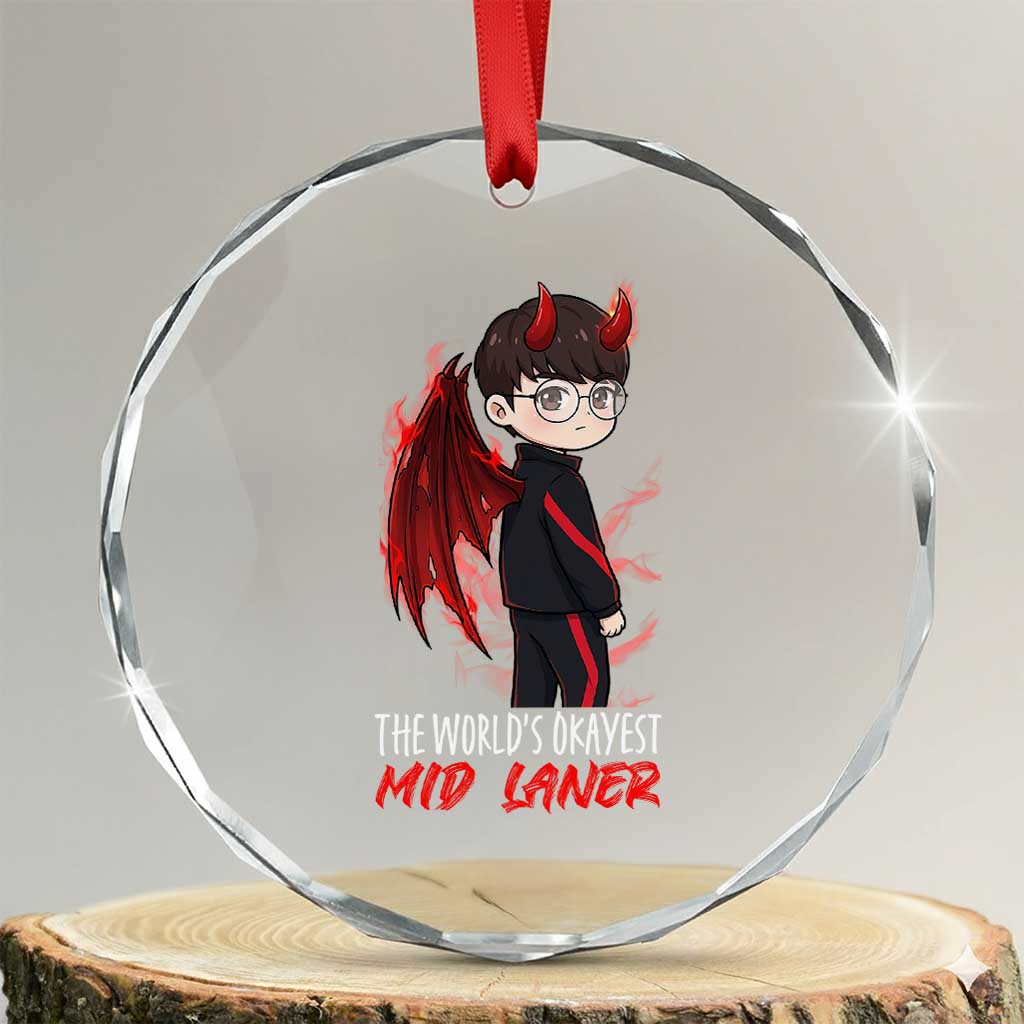 Worlds Okayest Mid Laner Crystal Glass Ornament Funny Gift For Gamer - Wonder Print Shop