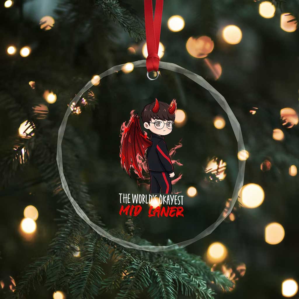 Worlds Okayest Mid Laner Crystal Glass Ornament Funny Gift For Gamer - Wonder Print Shop