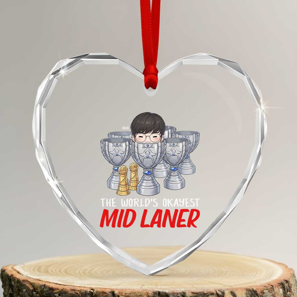 Worlds Okayest Mid Laner Heart Crystal Glass Ornament Funny Game Lover Gift - Wonder Print Shop