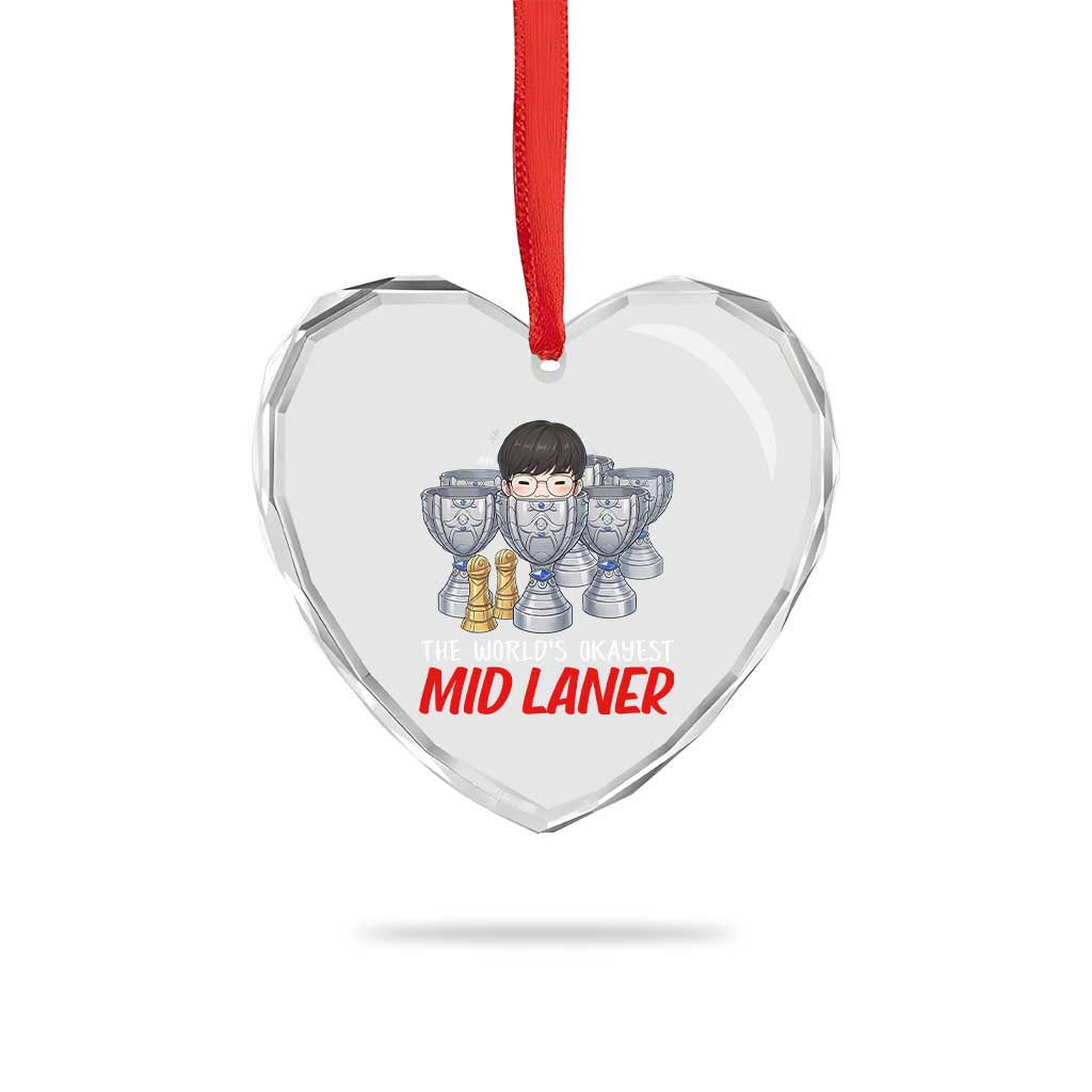 Worlds Okayest Mid Laner Heart Crystal Glass Ornament Funny Game Lover Gift - Wonder Print Shop