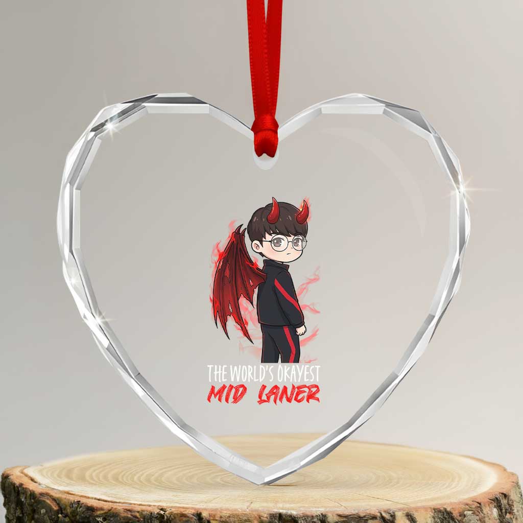 Worlds Okayest Mid Laner Heart Crystal Glass Ornament Funny Gift For Gamer - Wonder Print Shop