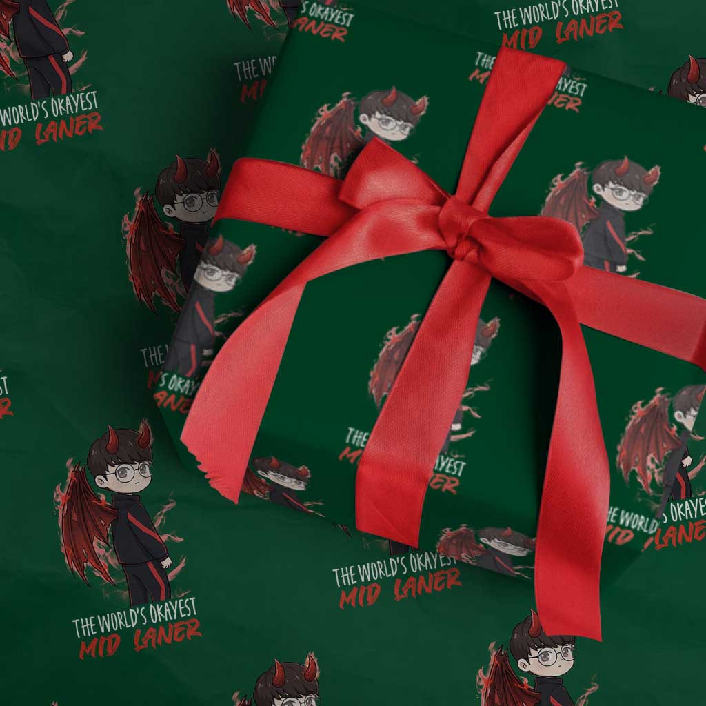 Worlds Okayest Mid Laner Wrapping Paper Roll Funny Gift For Gamer - Wonder Print Shop