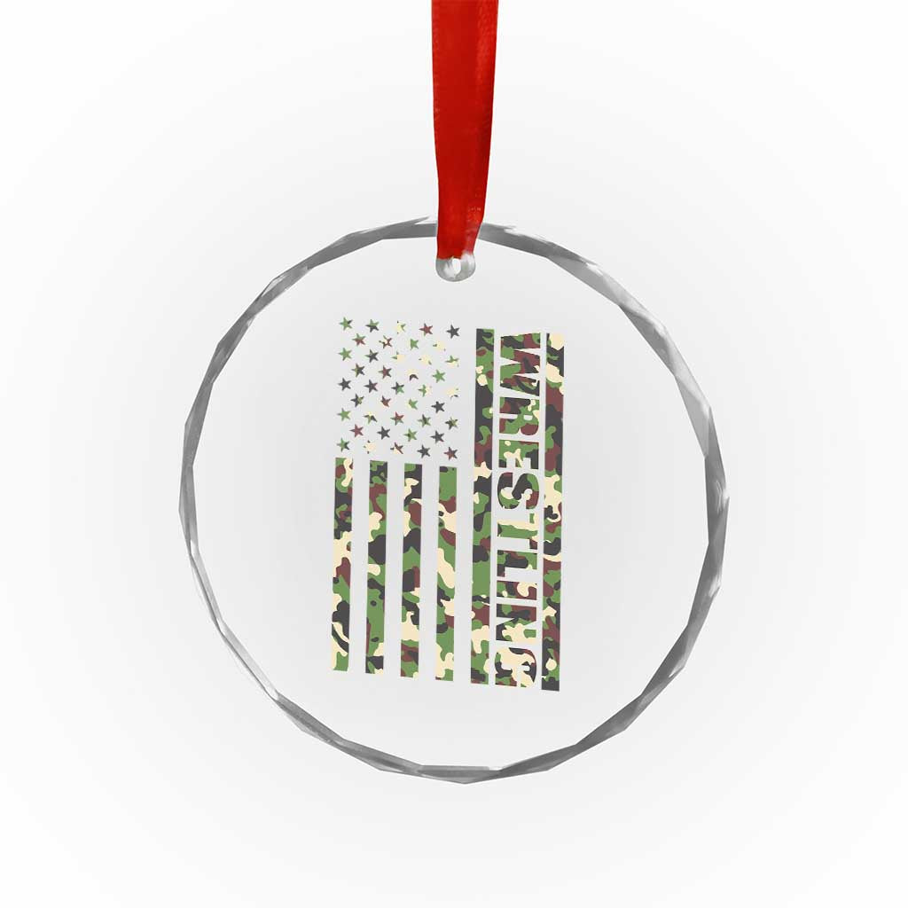 Wrestling American Flag Camo Wrestler Crystal Glass Ornament