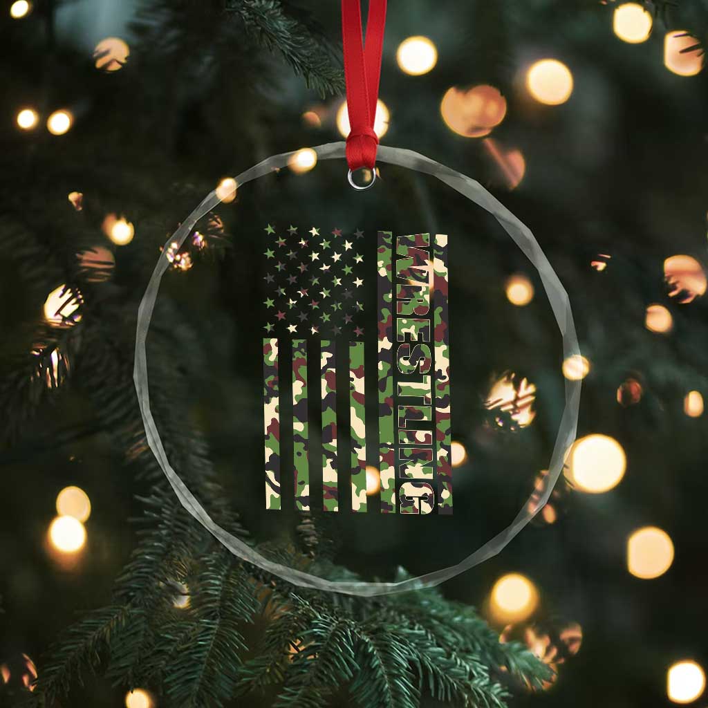 Wrestling American Flag Camo Wrestler Crystal Glass Ornament