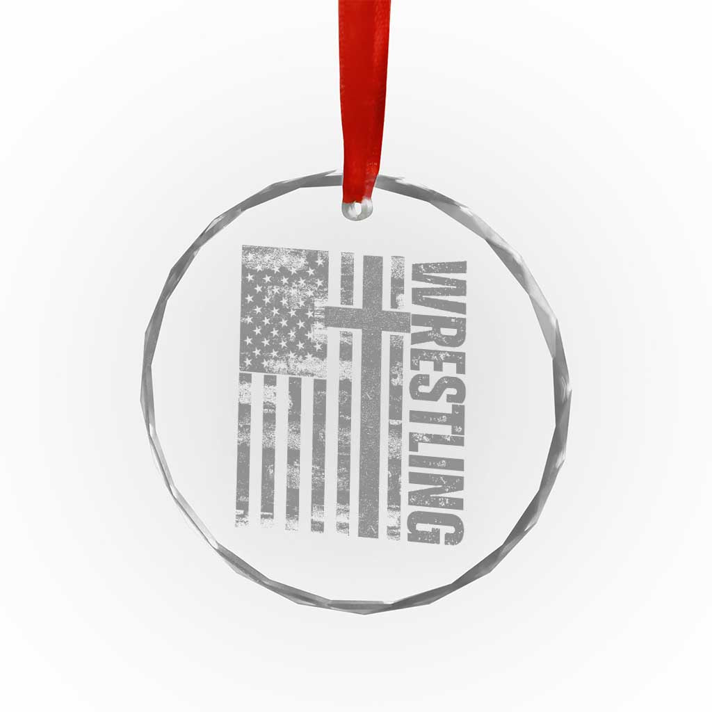 Wrestling Christian Vintage Patriotic American Flag Crystal Glass Ornament