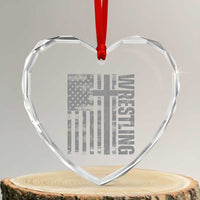 Wrestling Christian Vintage Patriotic American Flag Heart Crystal Glass Ornament