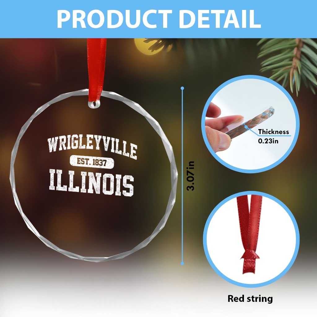 Wrigleyville Illinois Crystal Glass Ornament Vintage Chicago Classic Distressed Baseball Fan Gift