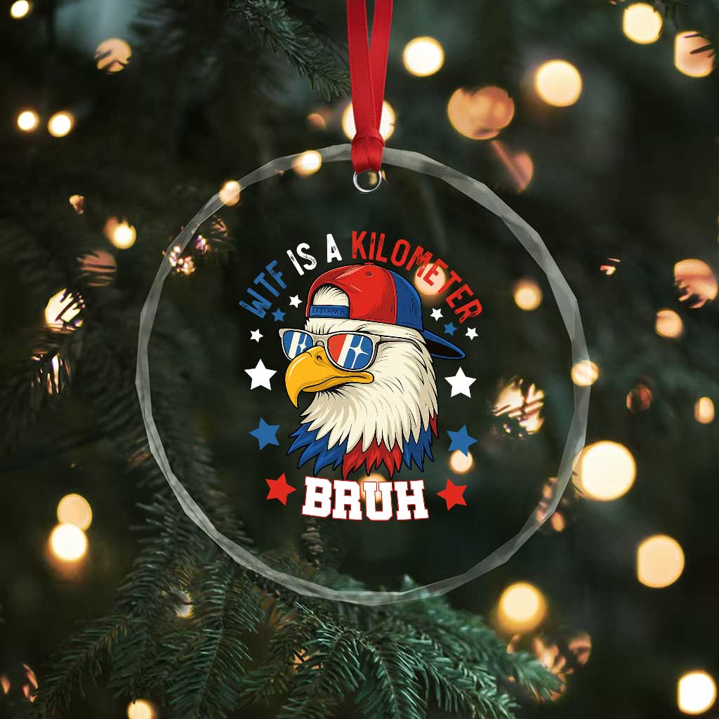 WTF Is A Kilometer Bruh Crystal Glass Ornament Funny Patriotic American Bald Eagle TS02