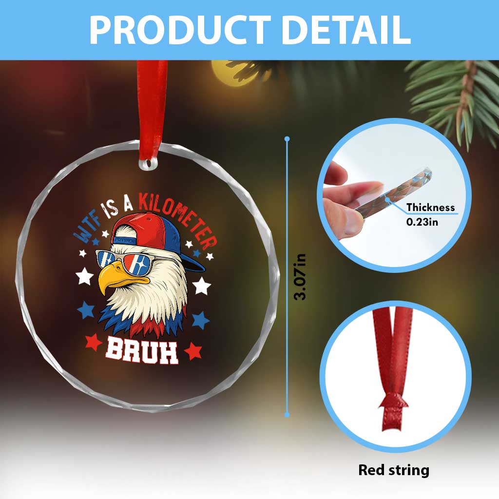 WTF Is A Kilometer Bruh Crystal Glass Ornament Funny Patriotic American Bald Eagle TS02