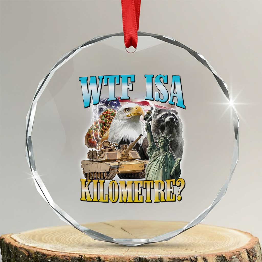 WTF is A Kilometer Crystal Glass Ornament Funny USA Patriotic Bootleg Meme
