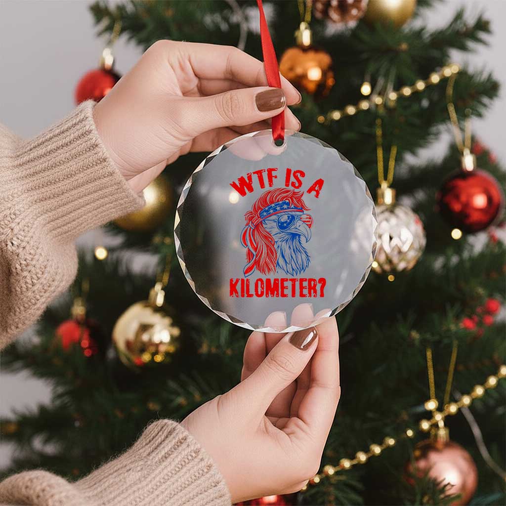 WTF is A Kilometer Crystal Glass Ornament Patriotic Eagle 4th of July USA American Flag