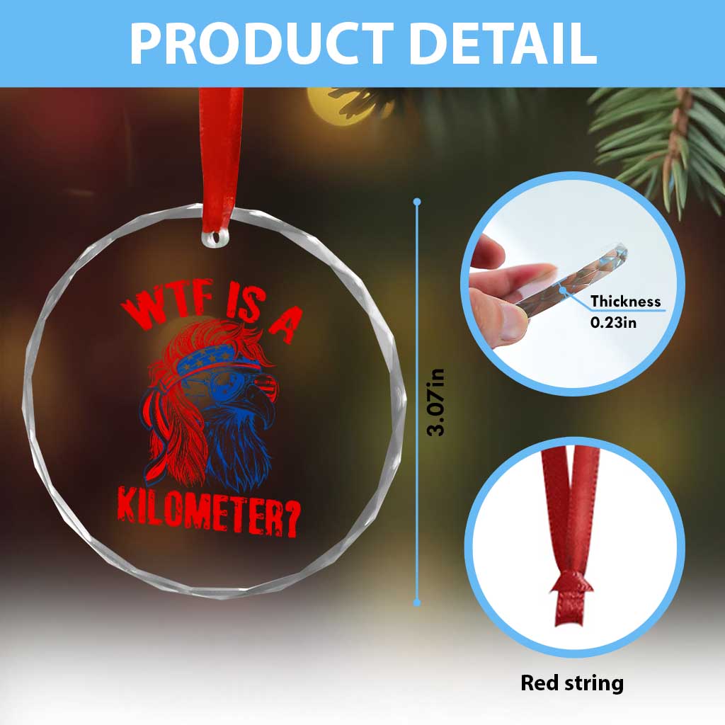 WTF is A Kilometer Crystal Glass Ornament Patriotic Eagle 4th of July USA American Flag