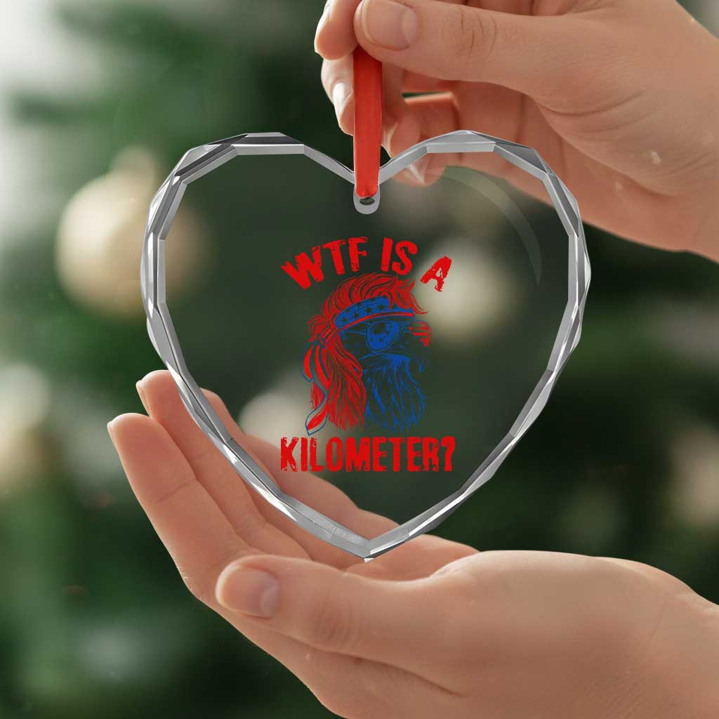 WTF is A Kilometer Heart Crystal Glass Ornament Patriotic Eagle 4th of July USA American Flag