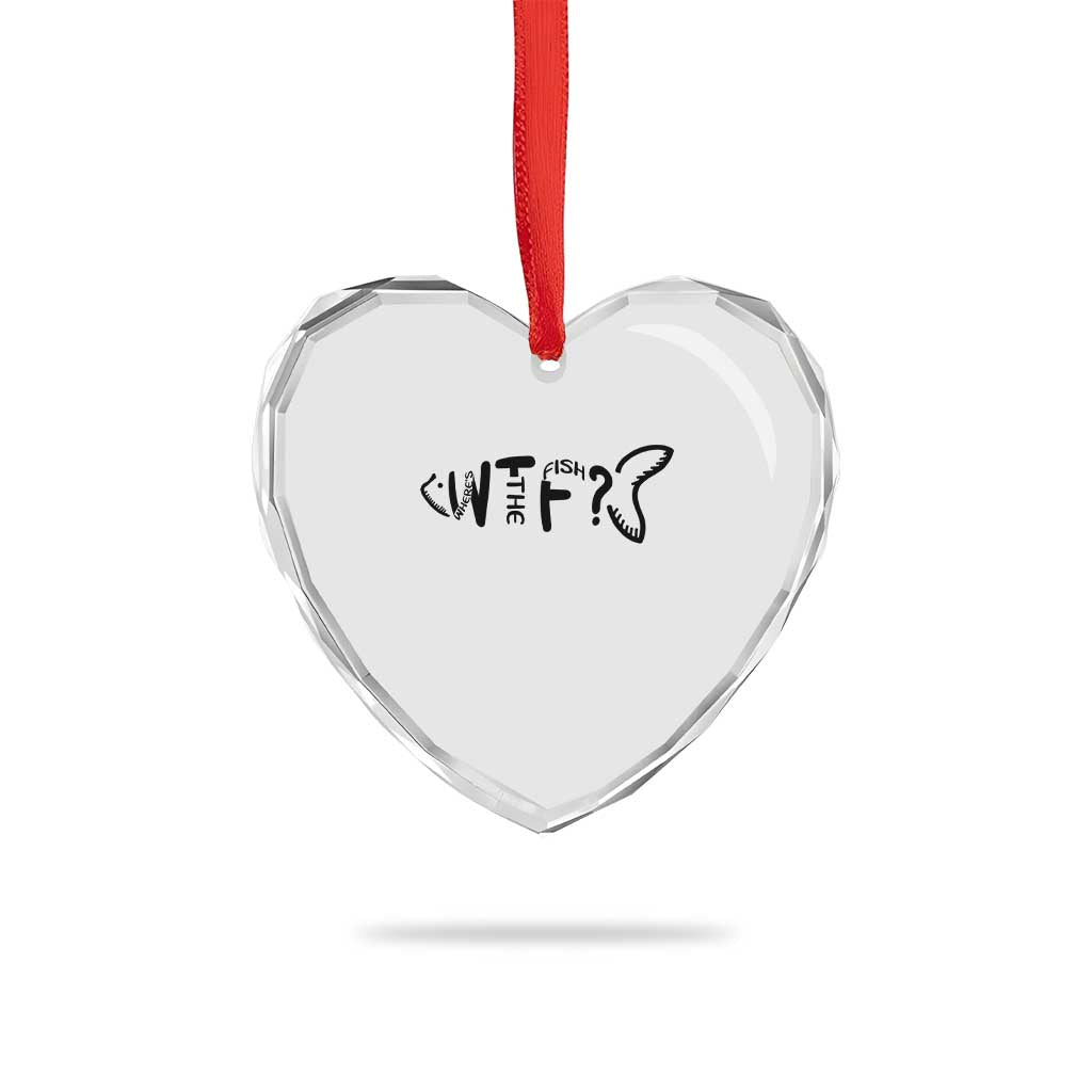 WTF Where Is The Fish Heart Crystal Glass Ornament Funny Fisherman Gift