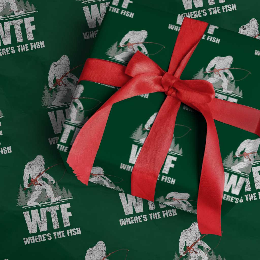 WTF Where's The Fish Wrapping Paper Roll Funny Fishing Gifts Bigfoot Sasquatch - Wonder Print Shop