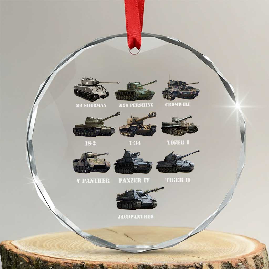 WW2 Tanks Crystal Glass Ornament M4 Sherman Panzer IV Tiger II T-34 History Buff - Wonder Print Shop
