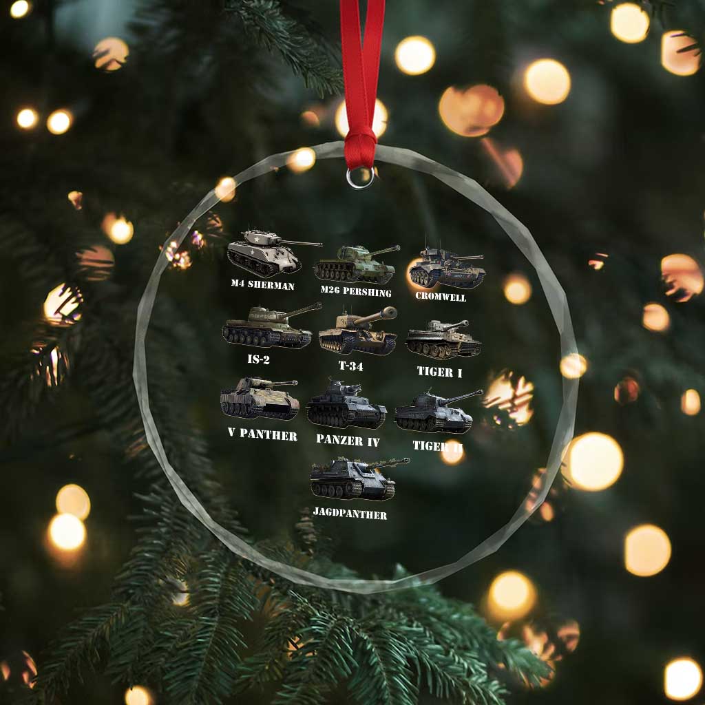 WW2 Tanks Crystal Glass Ornament M4 Sherman Panzer IV Tiger II T-34 History Buff - Wonder Print Shop