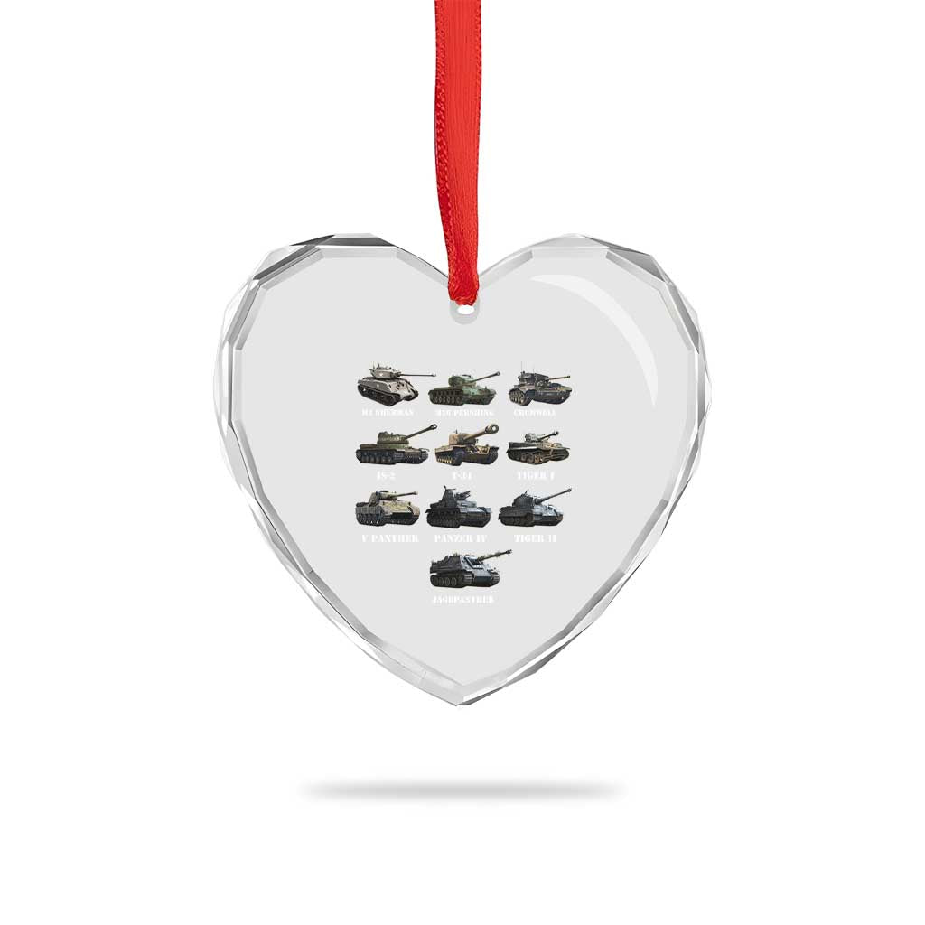WW2 Tanks Heart Crystal Glass Ornament M4 Sherman Panzer IV Tiger II T-34 History Buff - Wonder Print Shop