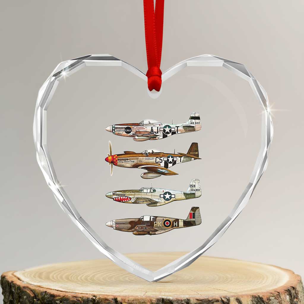 WW2 Warplanes B-17 P51 Heart Crystal Glass Ornament Vintage WWII Fighter Planes Iconic Military Aircraft - Wonder Print Shop