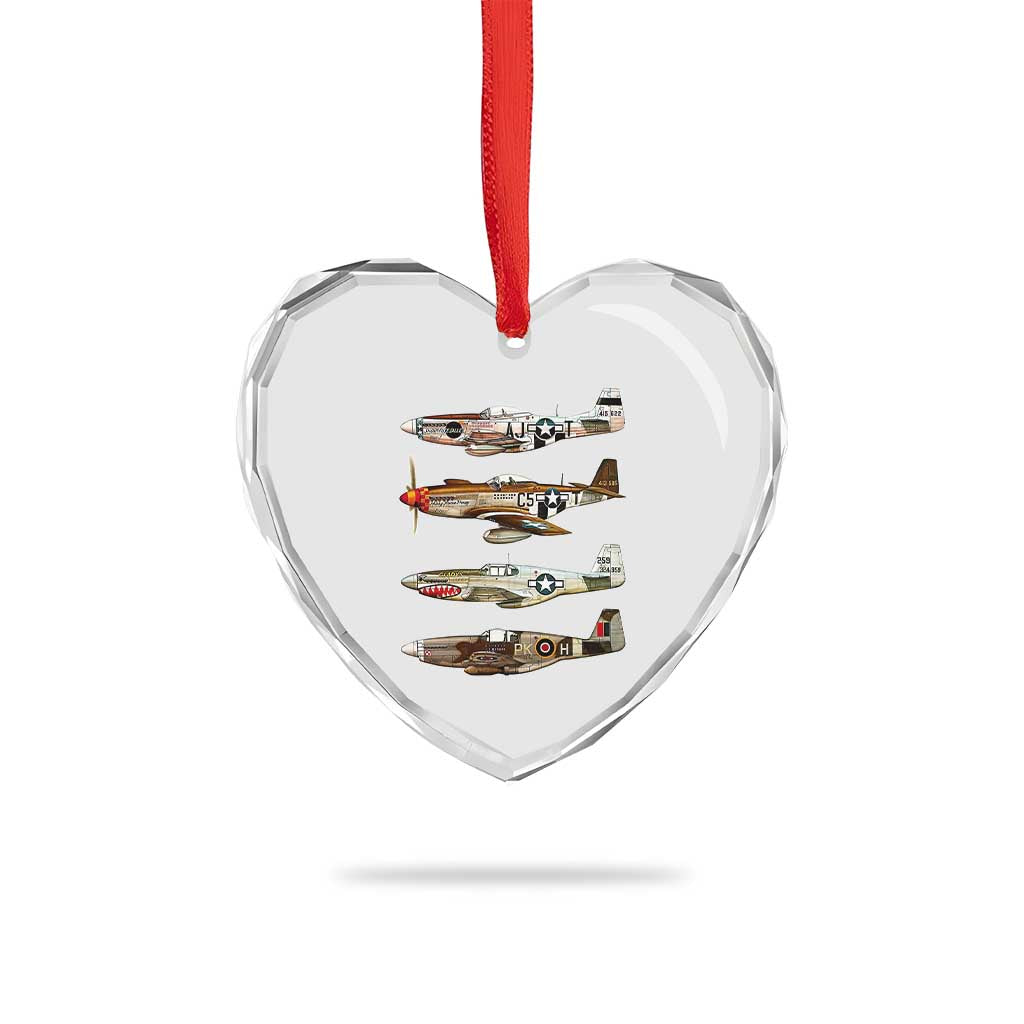 WW2 Warplanes B-17 P51 Heart Crystal Glass Ornament Vintage WWII Fighter Planes Iconic Military Aircraft - Wonder Print Shop