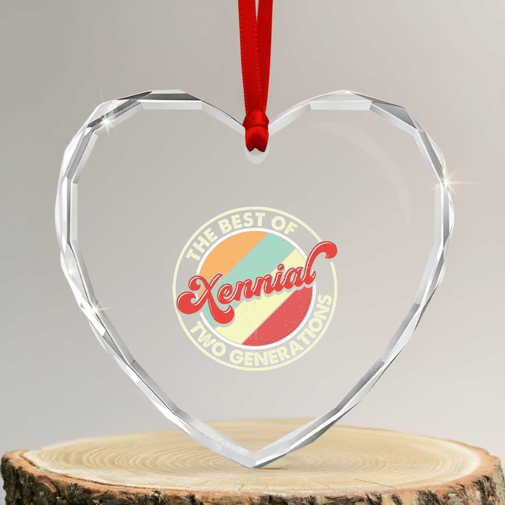 Xennial The Best of Two Generations Heart Crystal Glass Ornament Retro Sunset Vintage 70s Graphic