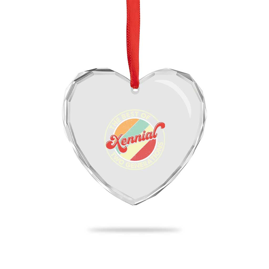 Xennial The Best of Two Generations Heart Crystal Glass Ornament Retro Sunset Vintage 70s Graphic