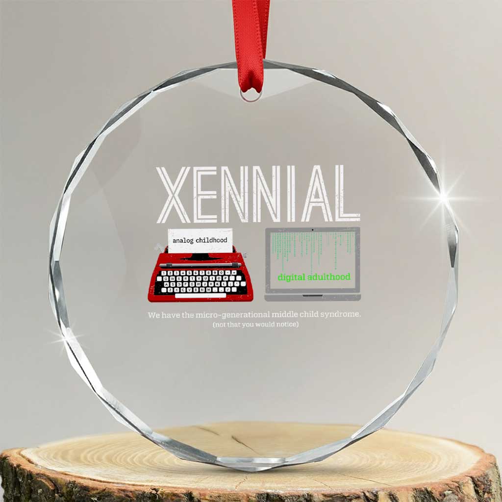 Xennial Typewriter and Computer Screen Crystal Glass Ornament Analog Childhood Digital Adulthood