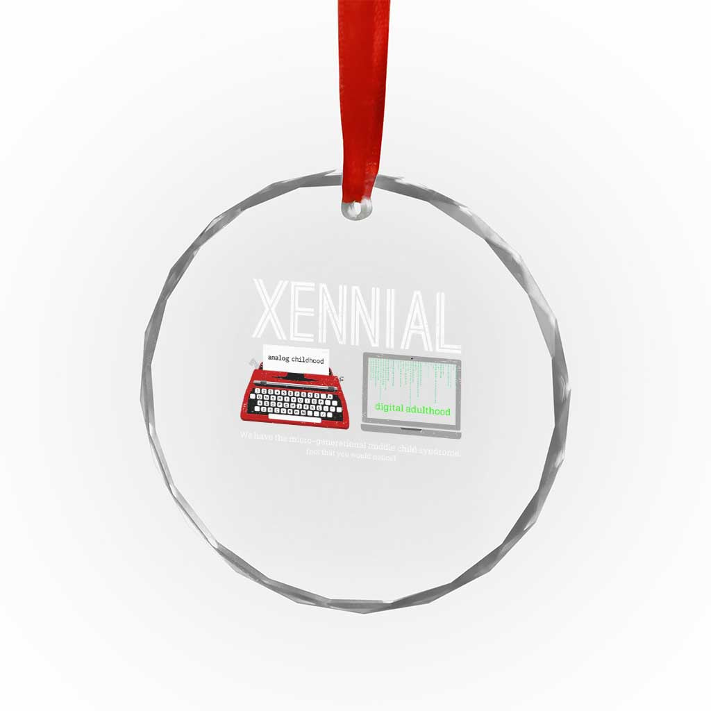 Xennial Typewriter and Computer Screen Crystal Glass Ornament Analog Childhood Digital Adulthood