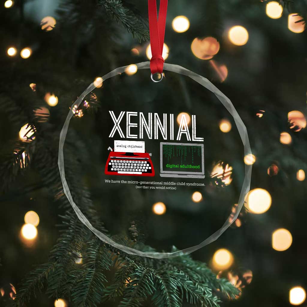 Xennial Typewriter and Computer Screen Crystal Glass Ornament Analog Childhood Digital Adulthood