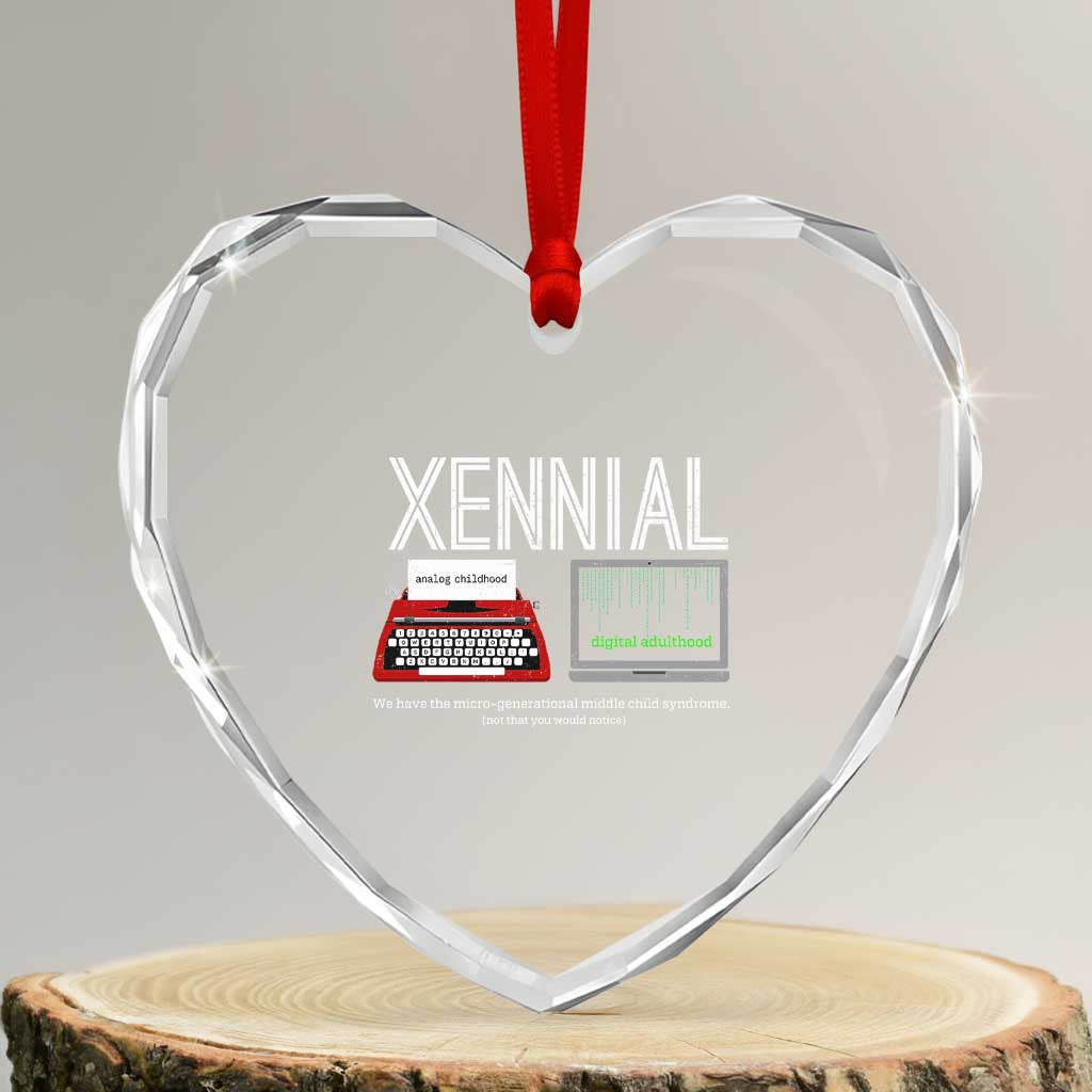 Xennial Typewriter and Computer Screen Heart Crystal Glass Ornament Analog Childhood Digital Adulthood