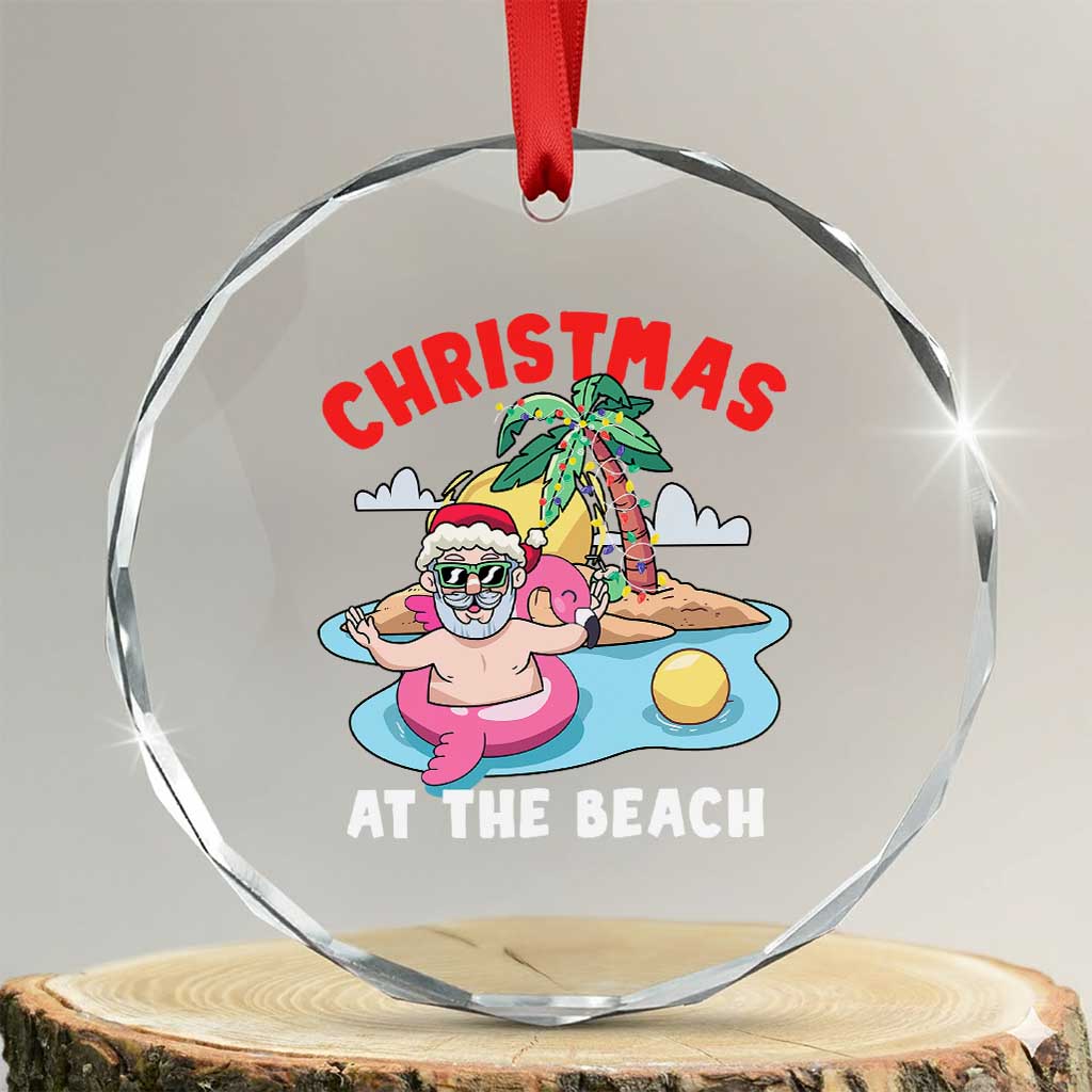 Xmas At The Beach Crystal Glass Ornament Funny Santa Claus Flamingo Float Chilling TS09