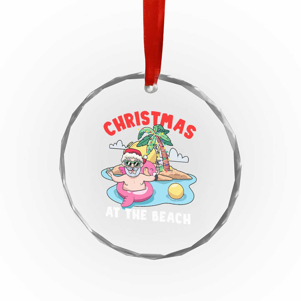 Xmas At The Beach Crystal Glass Ornament Funny Santa Claus Flamingo Float Chilling TS09