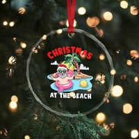 Xmas At The Beach Crystal Glass Ornament Funny Santa Claus Flamingo Float Chilling TS09