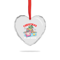 Xmas At The Beach Heart Crystal Glass Ornament Funny Santa Claus Flamingo Float Chilling - Wonder Print Shop
