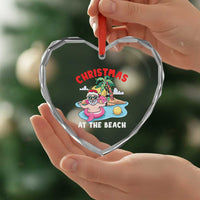 Xmas At The Beach Heart Crystal Glass Ornament Funny Santa Claus Flamingo Float Chilling - Wonder Print Shop